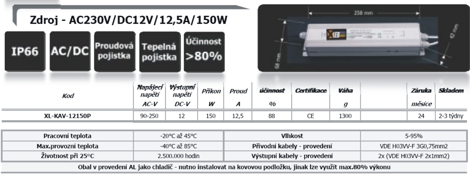 Zdroj - AC230V/DC12V/12,5A/150W