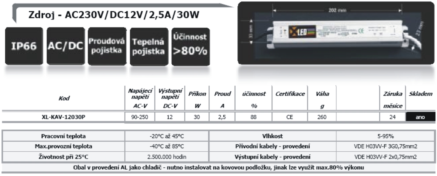 Zdroj - AC230V/DC12V/2,5A/30W