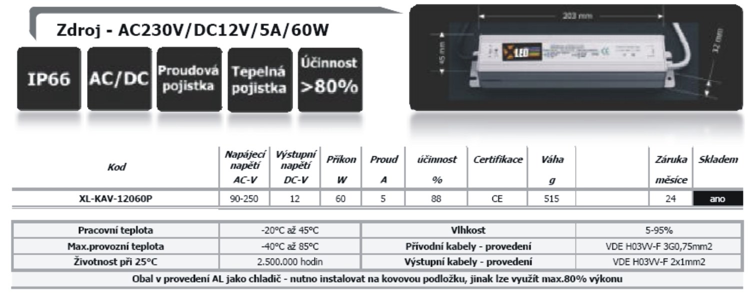 Zdroj - AC230V/DC12V/5A/60W